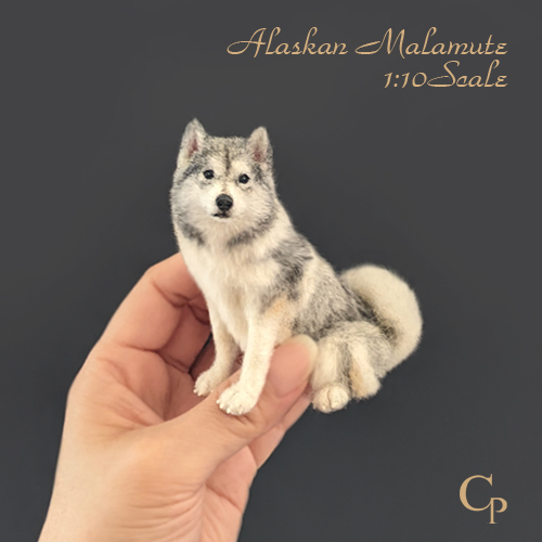 アラスカンマラミュートのミニチュアアートドール